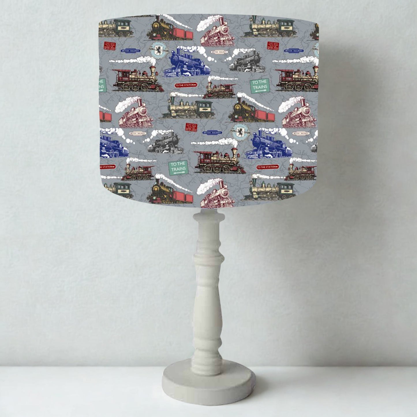Grey Steam Train Lampshade, Railway Home Decor, Boy Bedroom Light