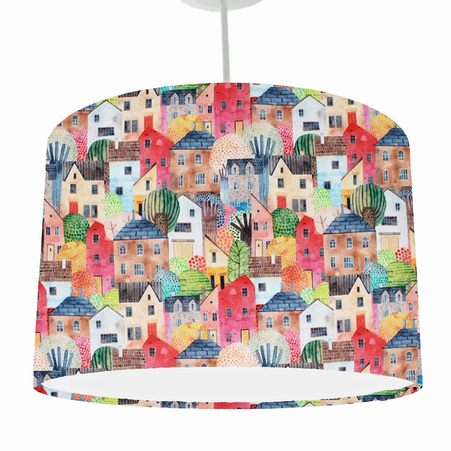 playful houses design drum lampshade, ceiling light view