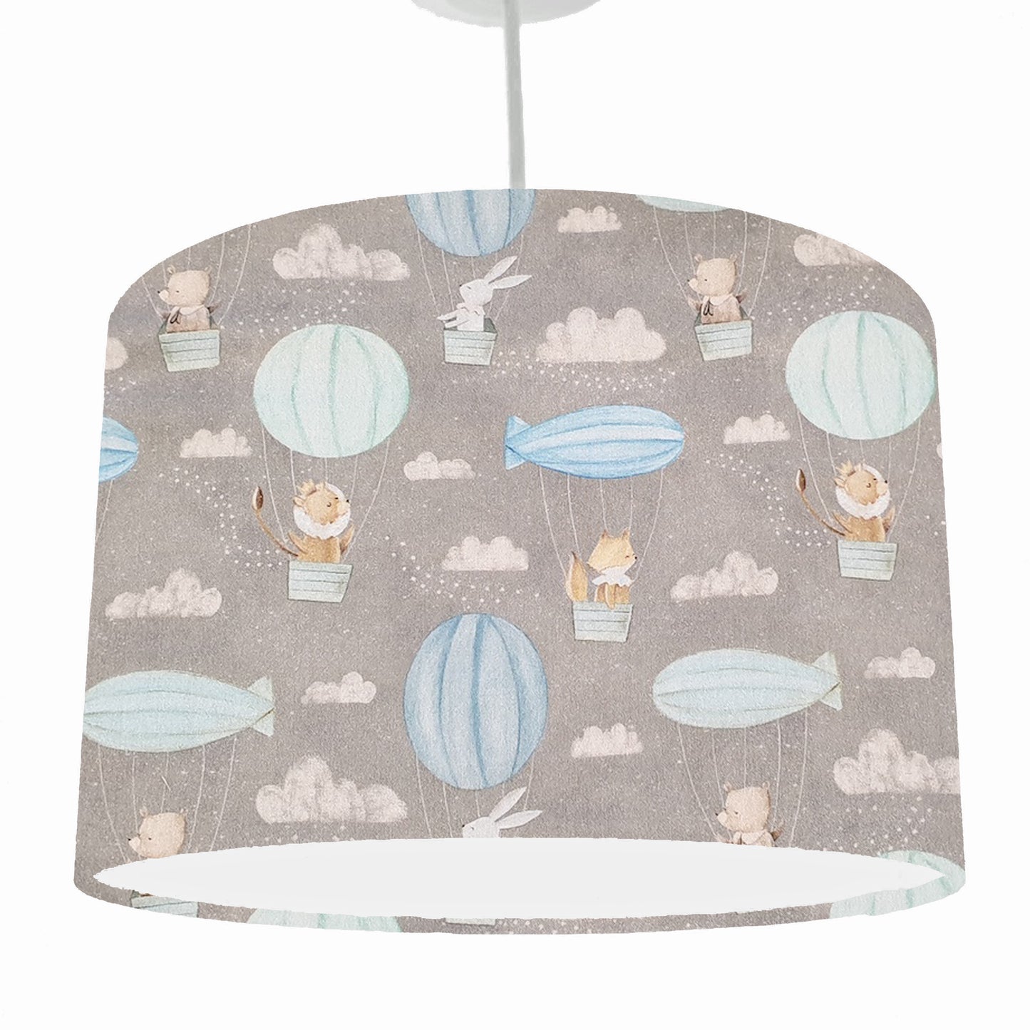 Grey Animals in Hot Air Balloon Lampshade, Children Bedroom Decor