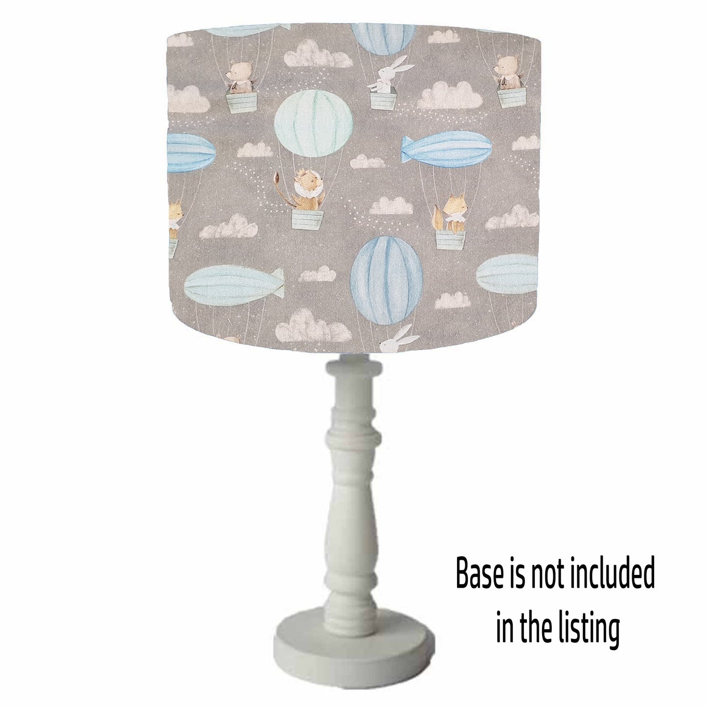 Grey Animals in Hot Air Balloon Lampshade, Children Bedroom Decor