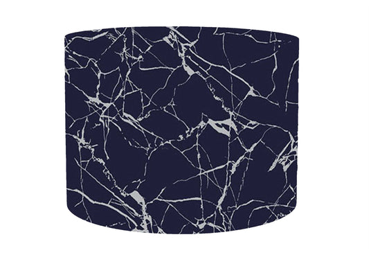 Navy Blue And Silver Marbled Effect Lampshade, White Lining