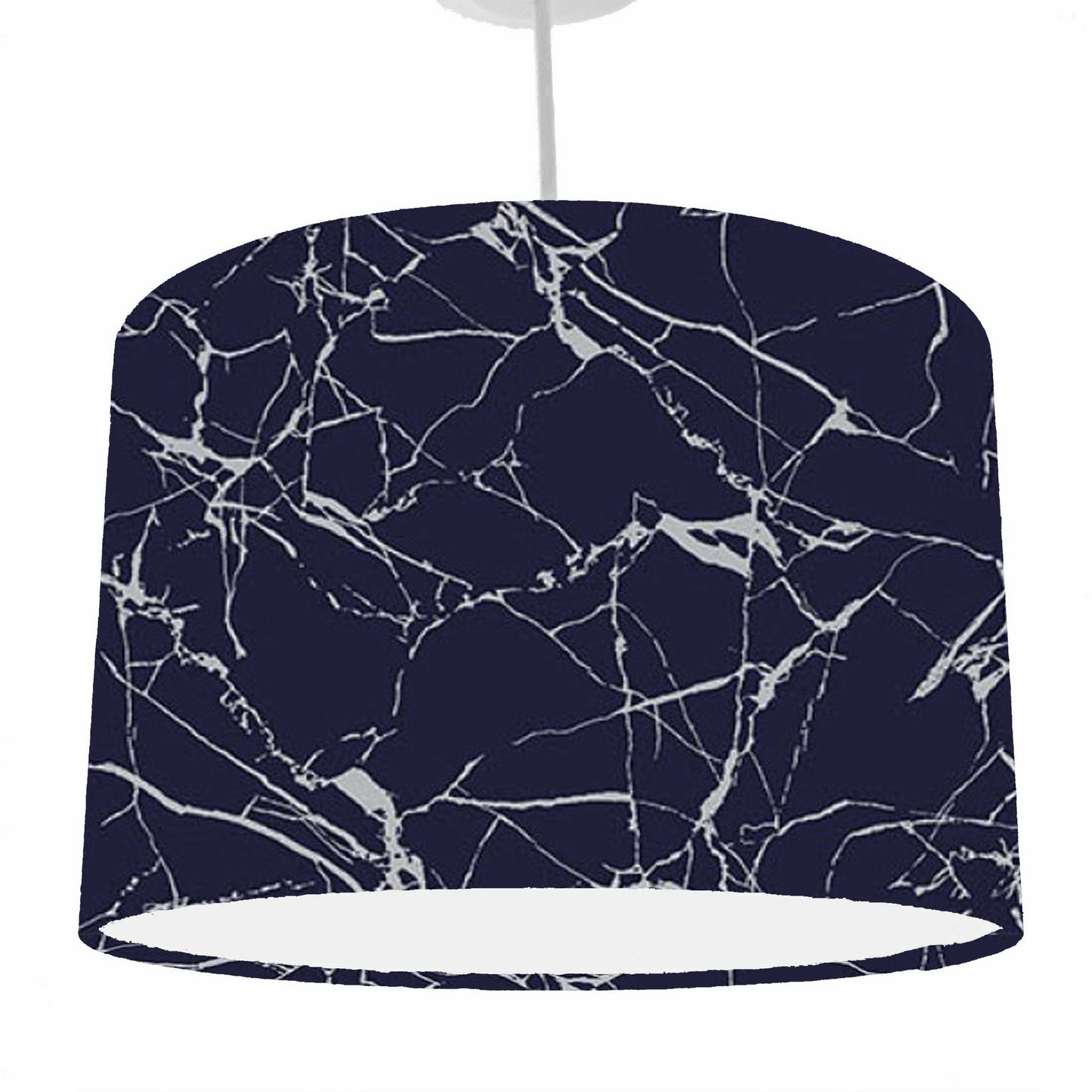 Navy Blue And Silver Marbled Effect Lampshade, White Lining
