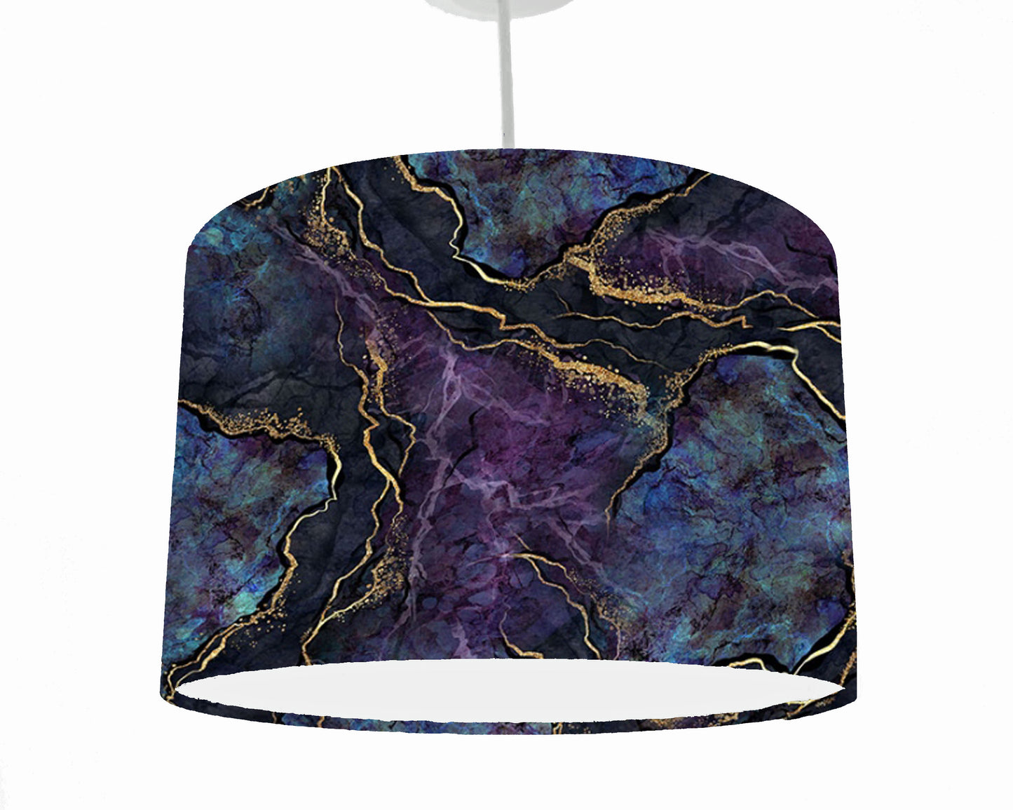 Blue, Amethyst And Copper Geode Lampshade, White Lining