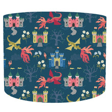 Load image into Gallery viewer, blue dragon and castle scene drum lampshade for kids
