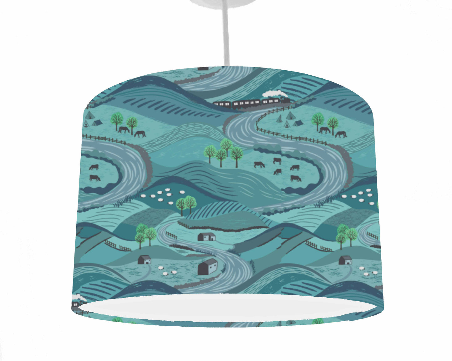 Teal Littondale Lampshade, British Landscape Scenery Home Decor