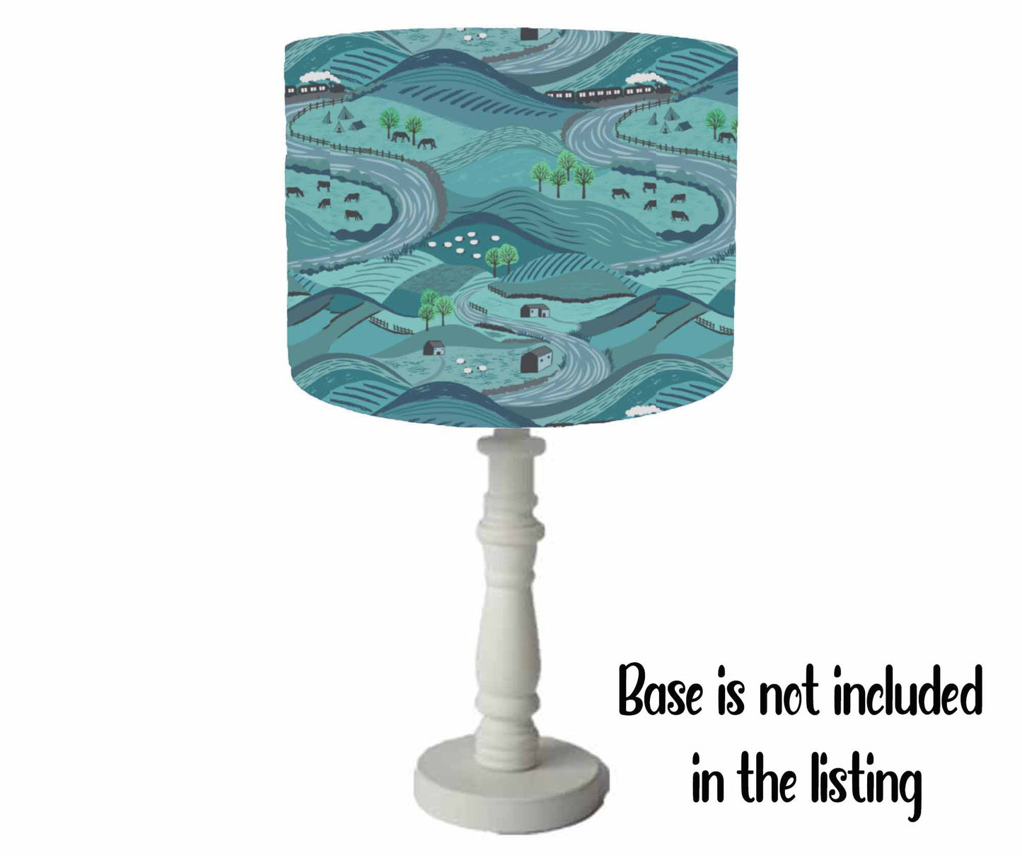 Teal Littondale Lampshade, British Landscape Scenery Home Decor, Metallic Lining