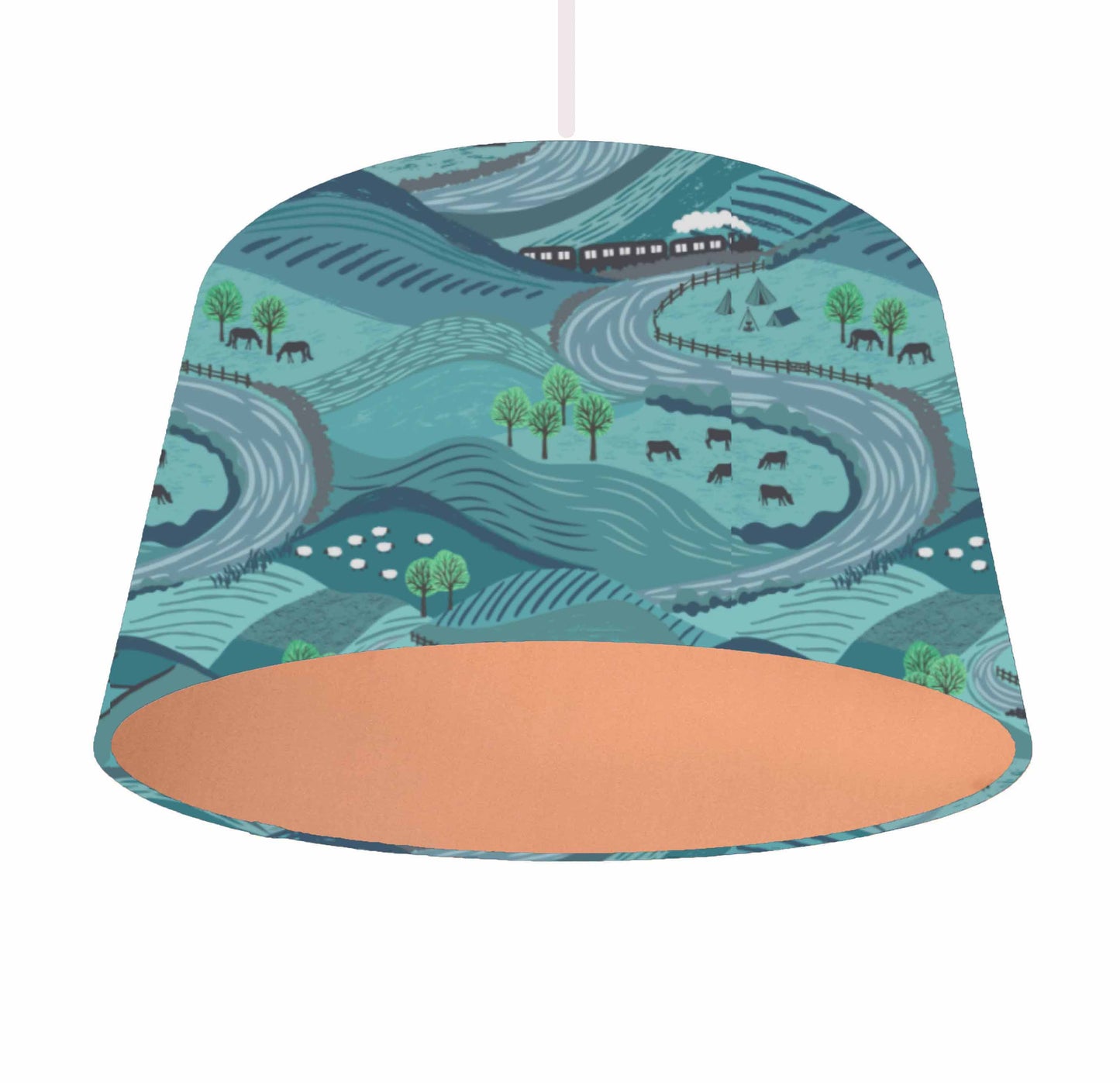 Teal Littondale Lampshade, British Landscape Scenery Home Decor, Metallic Lining