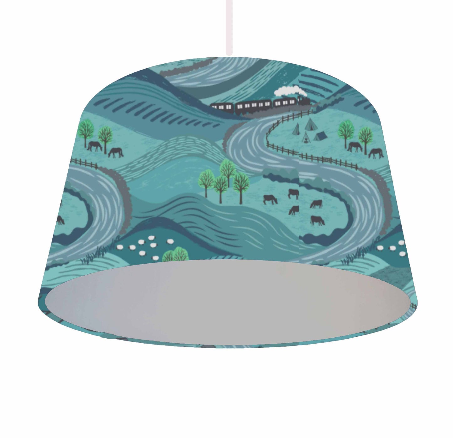 Teal Littondale Lampshade, British Landscape Scenery Home Decor, Metallic Lining