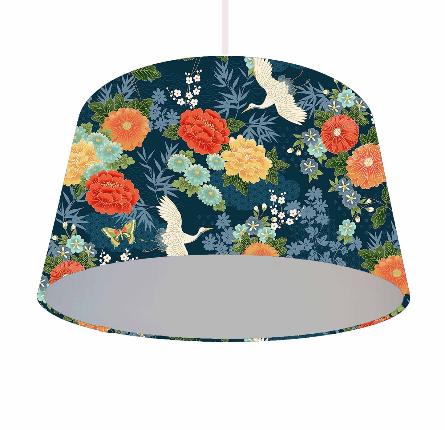 Blue Japanese Garden Lampshade, Floral Home Decor, Metallic Lining