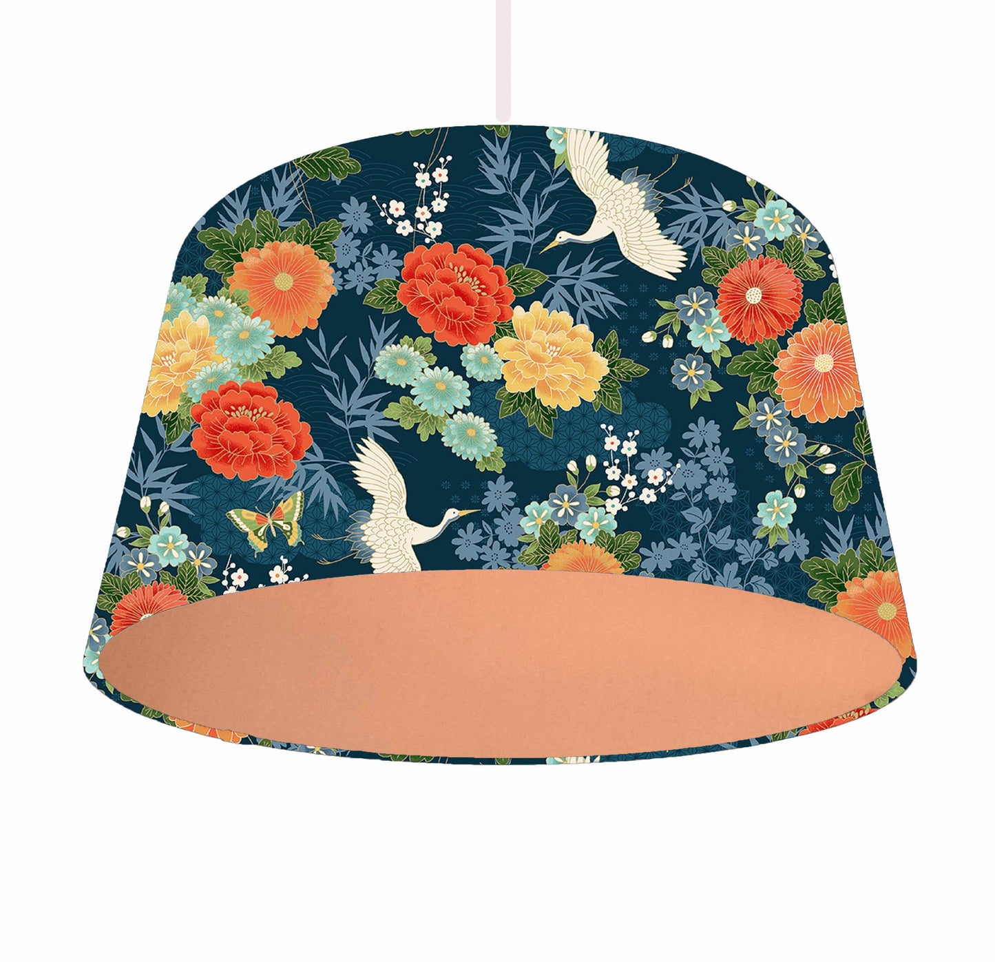 Blue Japanese Garden Lampshade, Floral Home Decor, Metallic Lining