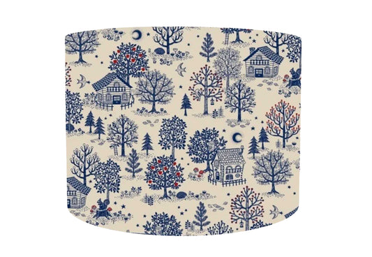 Blue And White Countryside Themed Lamp Shade, Rustic Boho Home Decor