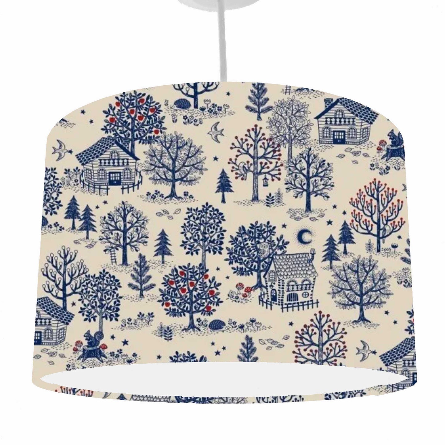 Blue And White Countryside Themed Lamp Shade, Rustic Boho Home Decor