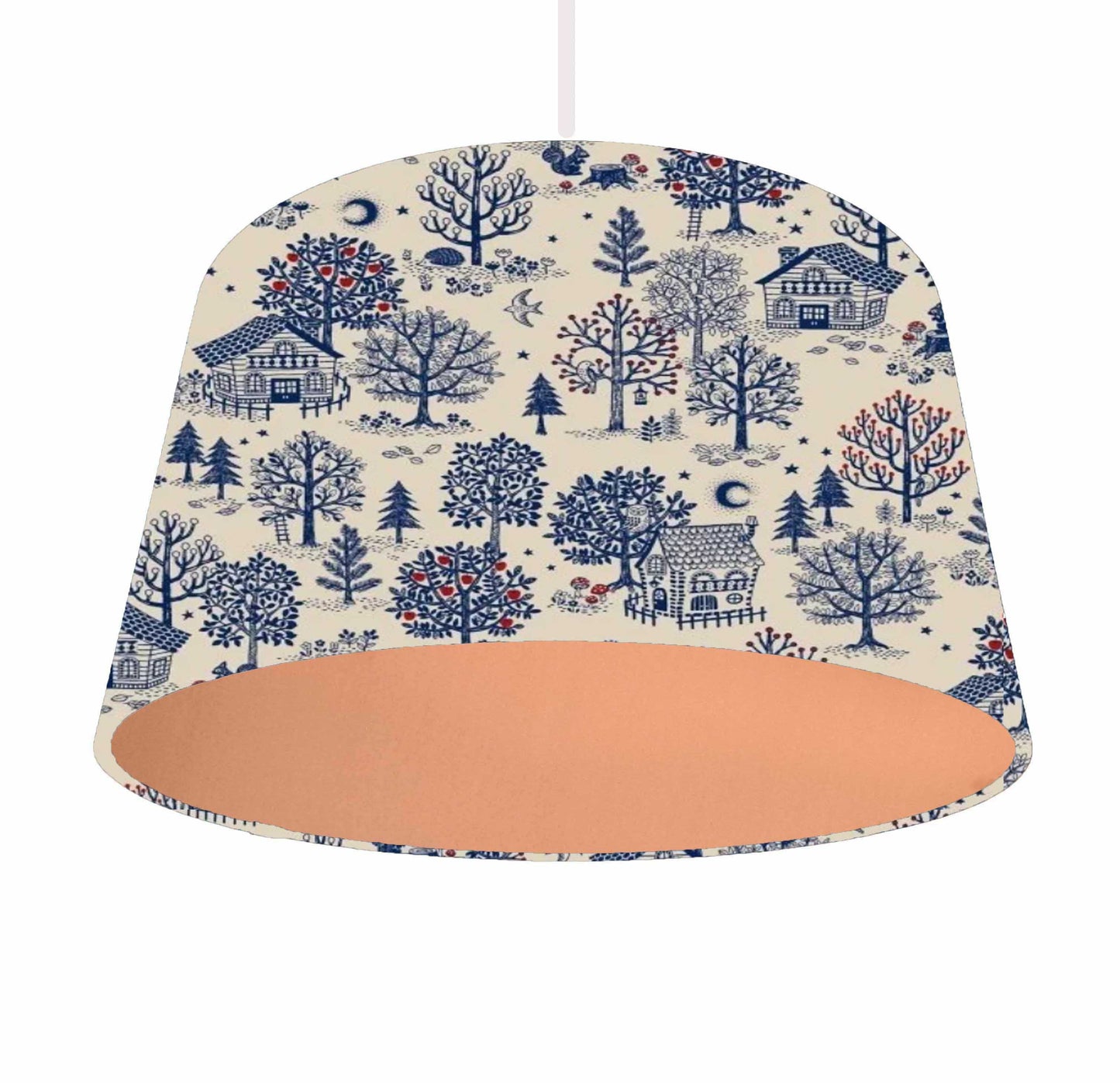 Blue And White Countryside Themed Lamp Shade, Rustic Boho Home Decor, Metallic Lining