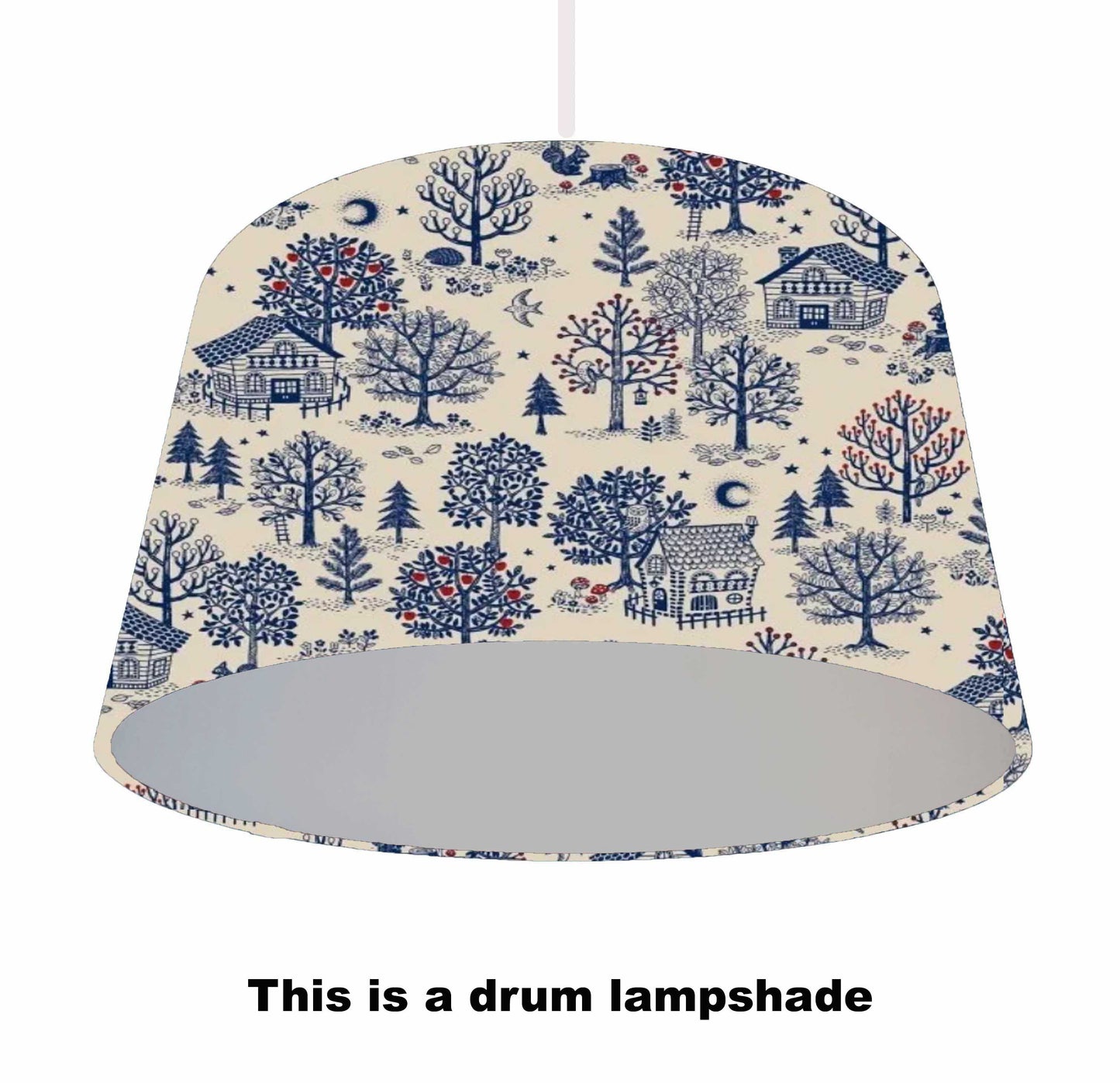 Blue And White Countryside Themed Lamp Shade, Rustic Boho Home Decor, Metallic Lining