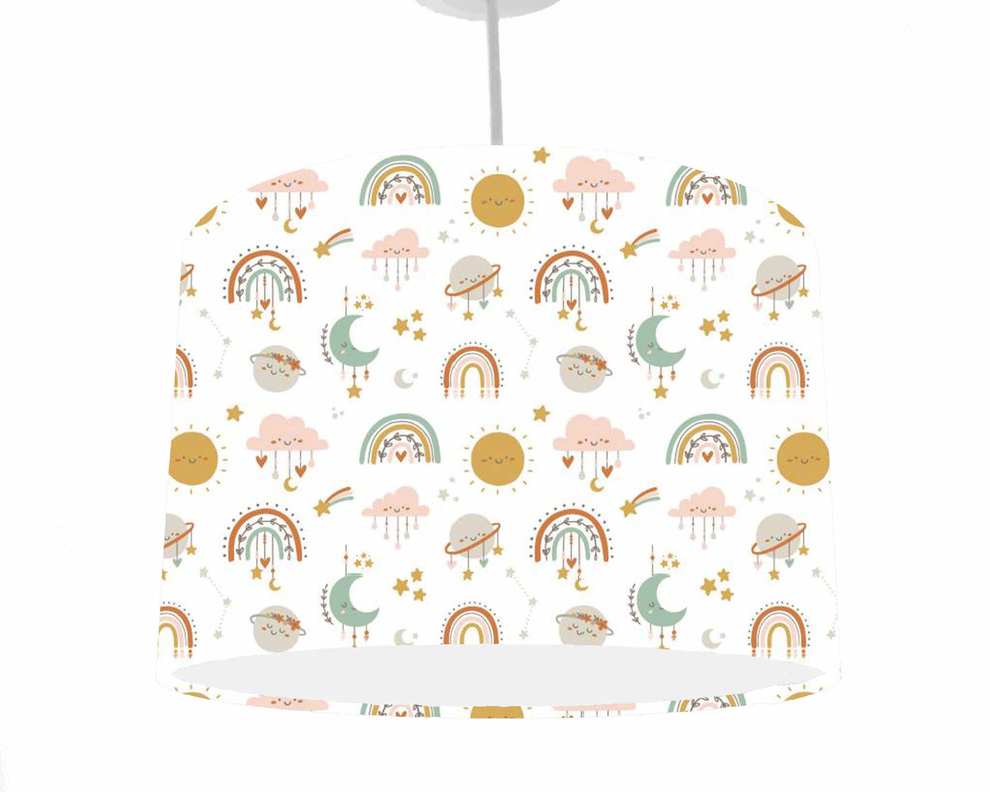 Boho Rainbow, Stars And Cloud Lampshade, Muted Colours, Nursery Decor