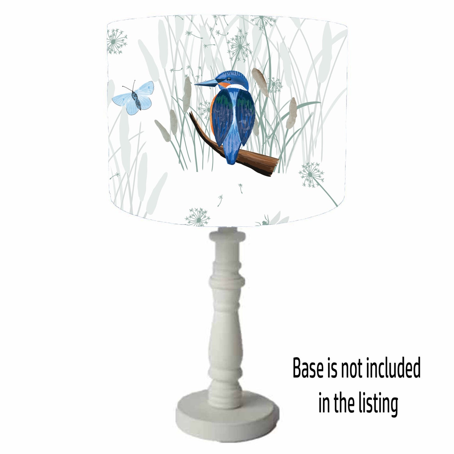 White And Blue Kingfisher Lampshade, Bird Home Decor