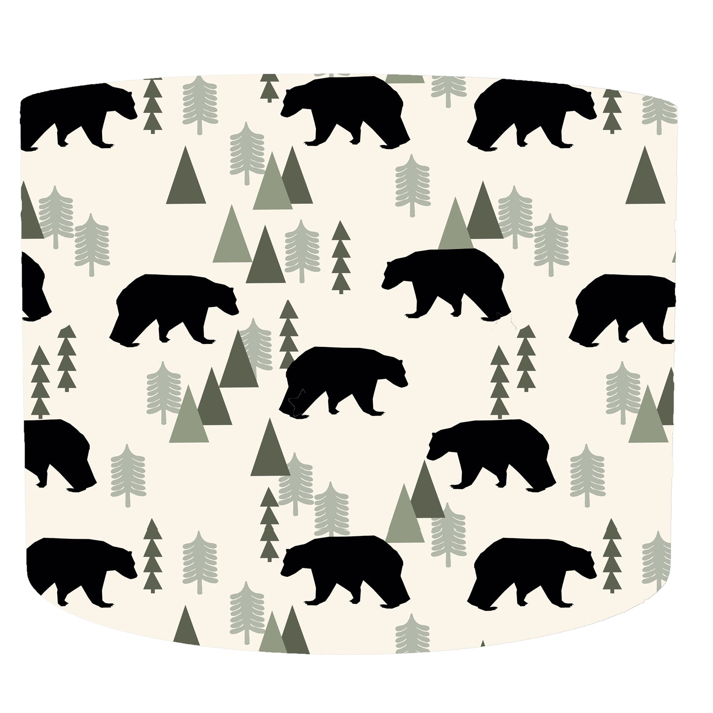 Wild Child Adventure Themed Lampshade with Black Bears on a woodland background. Front view of the drum lampshade