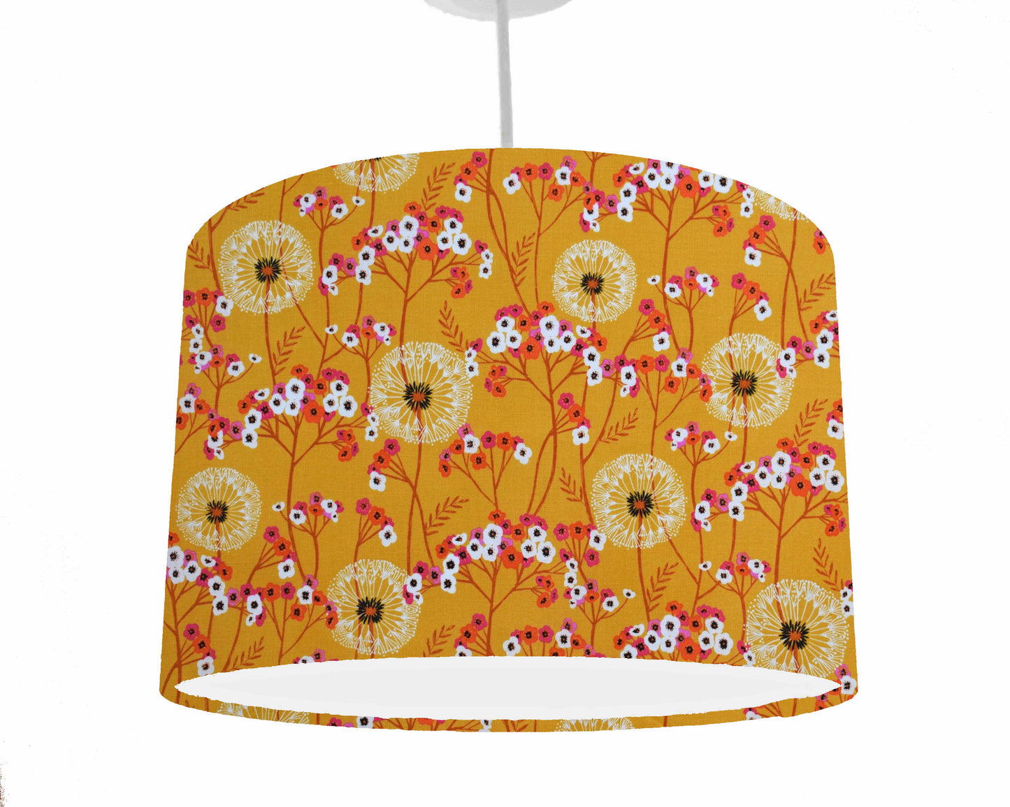 Dandelion Clocks Lampshade, Mustard Yellow And Pink Decor