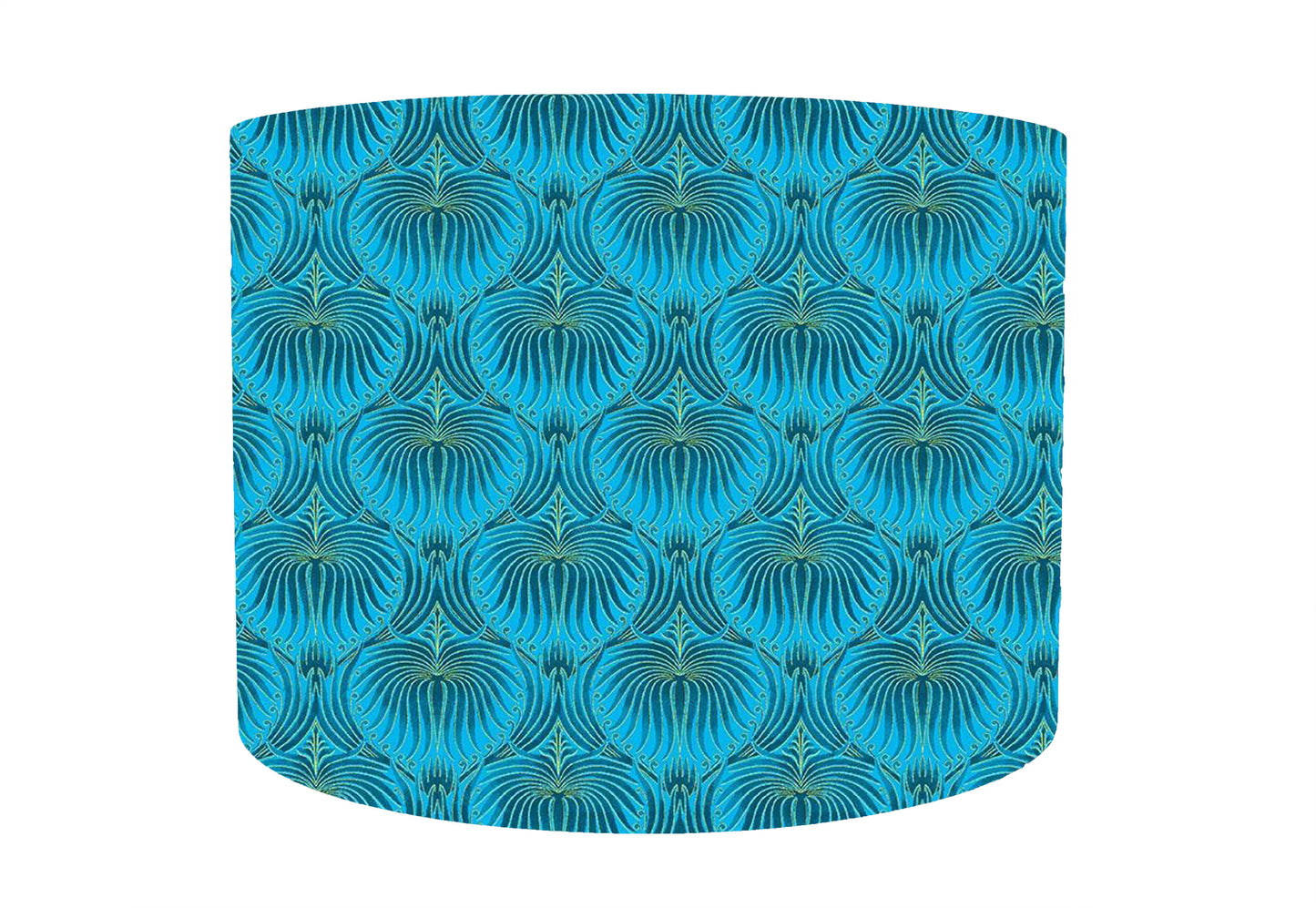Blue Turquoise Fan Feather Lampshade, Geometric Home Decor, White Lining