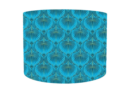 Blue Turquoise Fan Feather Lampshade, Geometric Home Decor, White Lining