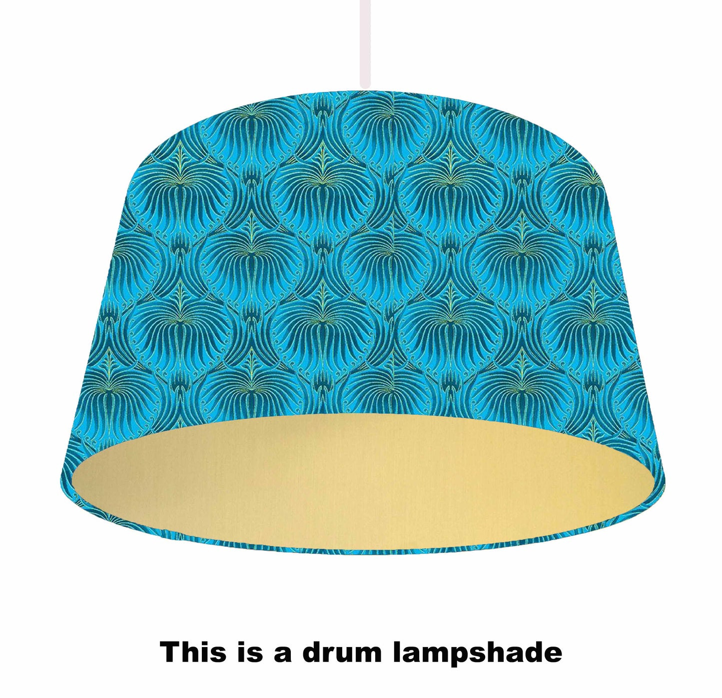 Blue Turquoise Fan Feather Lampshade, Geometric Home Decor, Brushed Metallic Lining