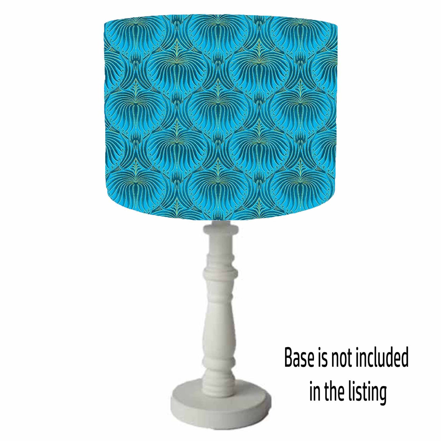 Blue Turquoise Fan Feather Lampshade, Geometric Home Decor, Brushed Metallic Lining