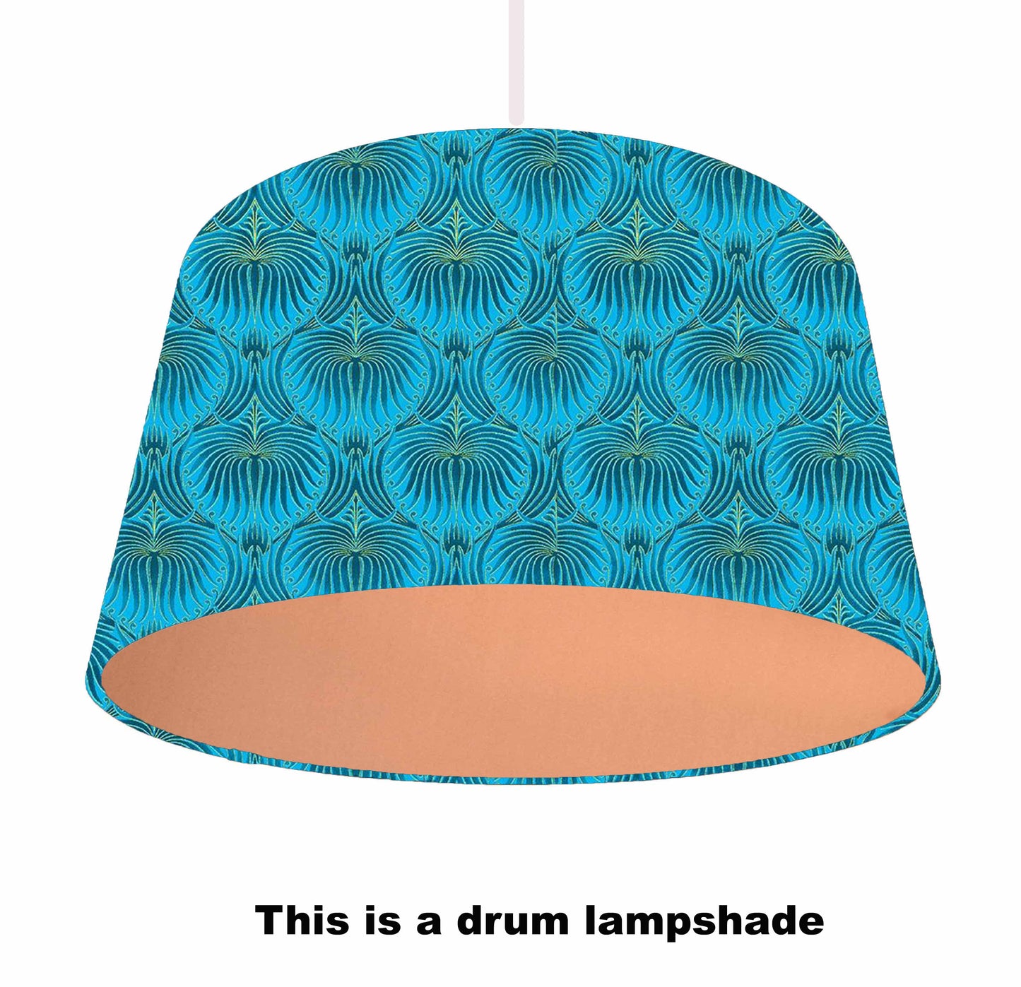 Blue Turquoise Fan Feather Lampshade, Geometric Home Decor, Brushed Metallic Lining