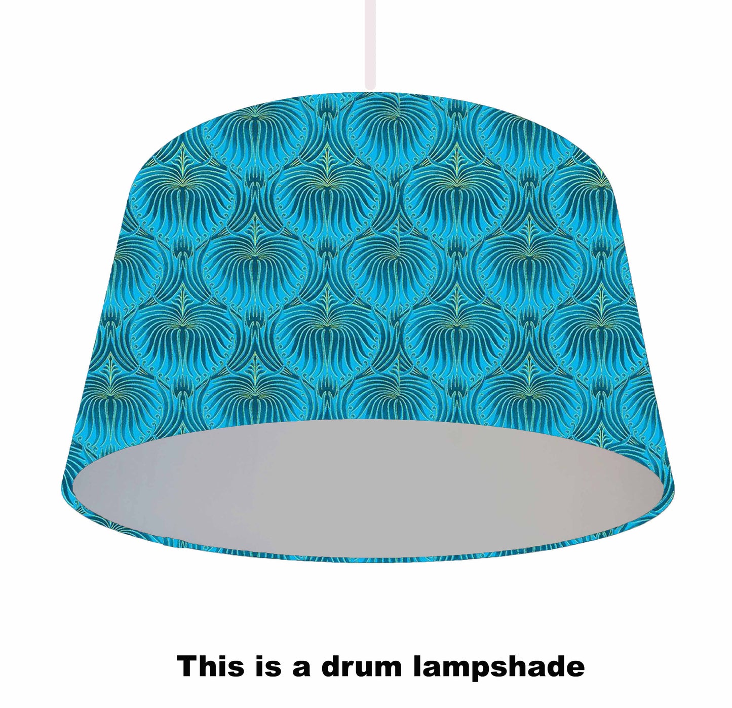 Blue Turquoise Fan Feather Lampshade, Geometric Home Decor, Brushed Metallic Lining