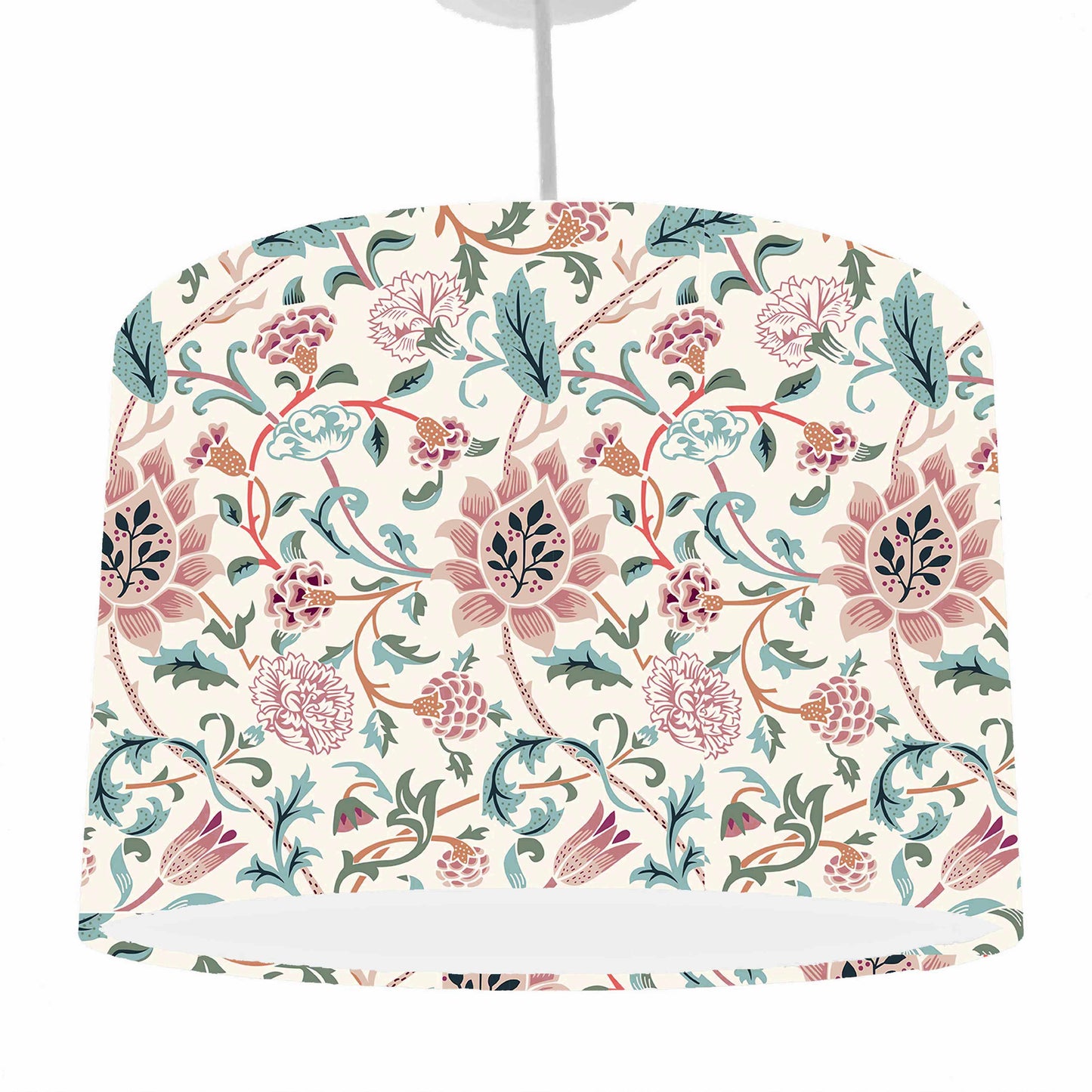 Morris Evenlode Ceiling Light Shade in pink and blue floral design on light cream background