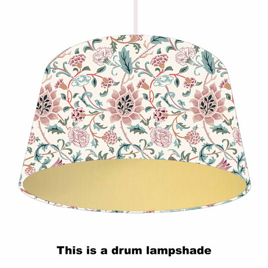 William Morris Evenlode Drum Lampshade with gold lining