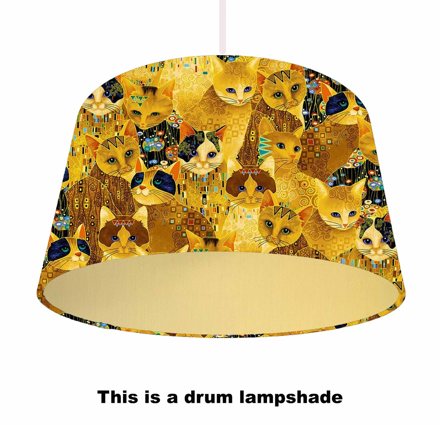 Gold Cat Lampshade, Abstract Cat Decor, Metallic Lining