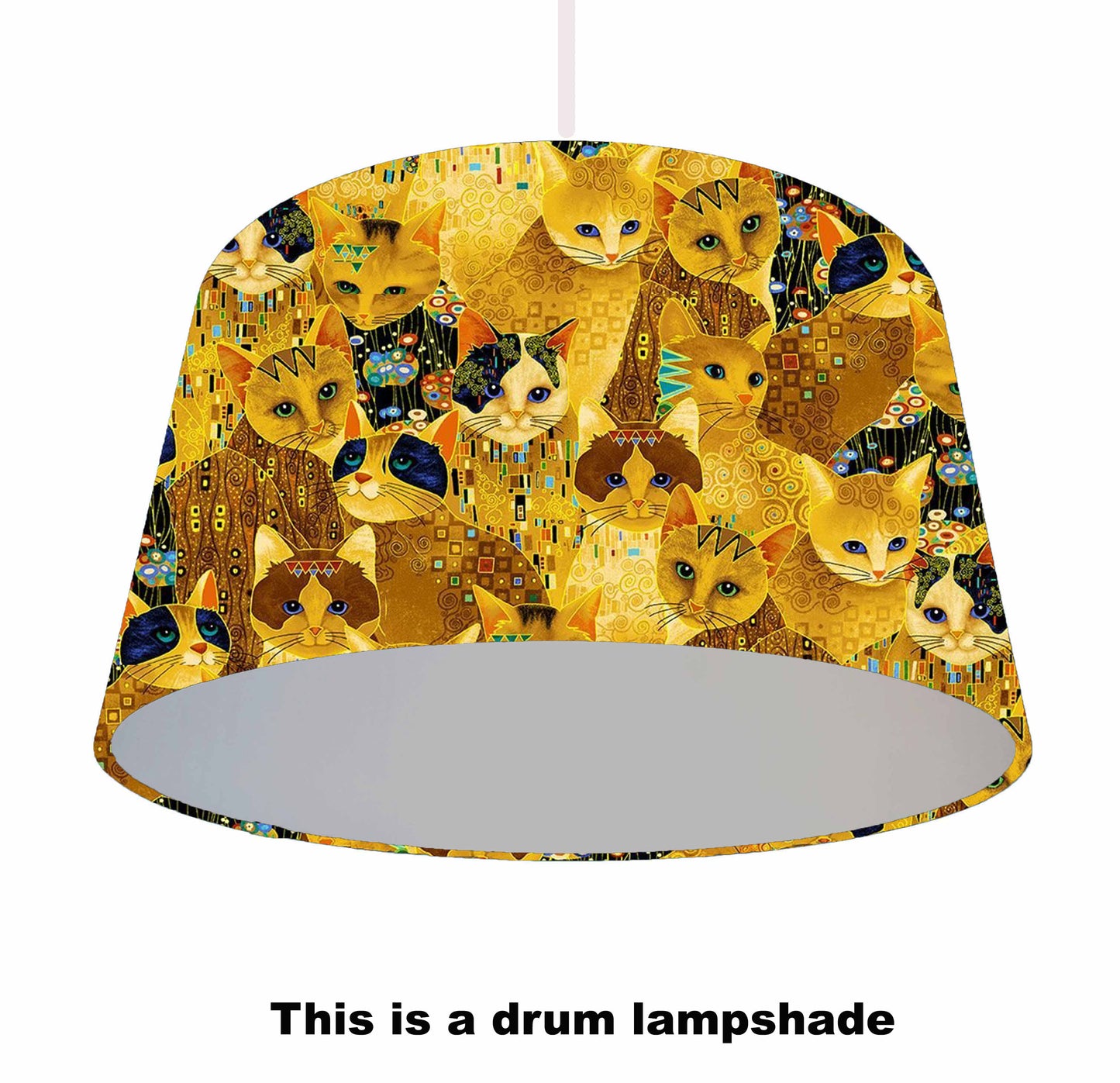 Gold Cat Lampshade, Abstract Cat Decor, Metallic Lining