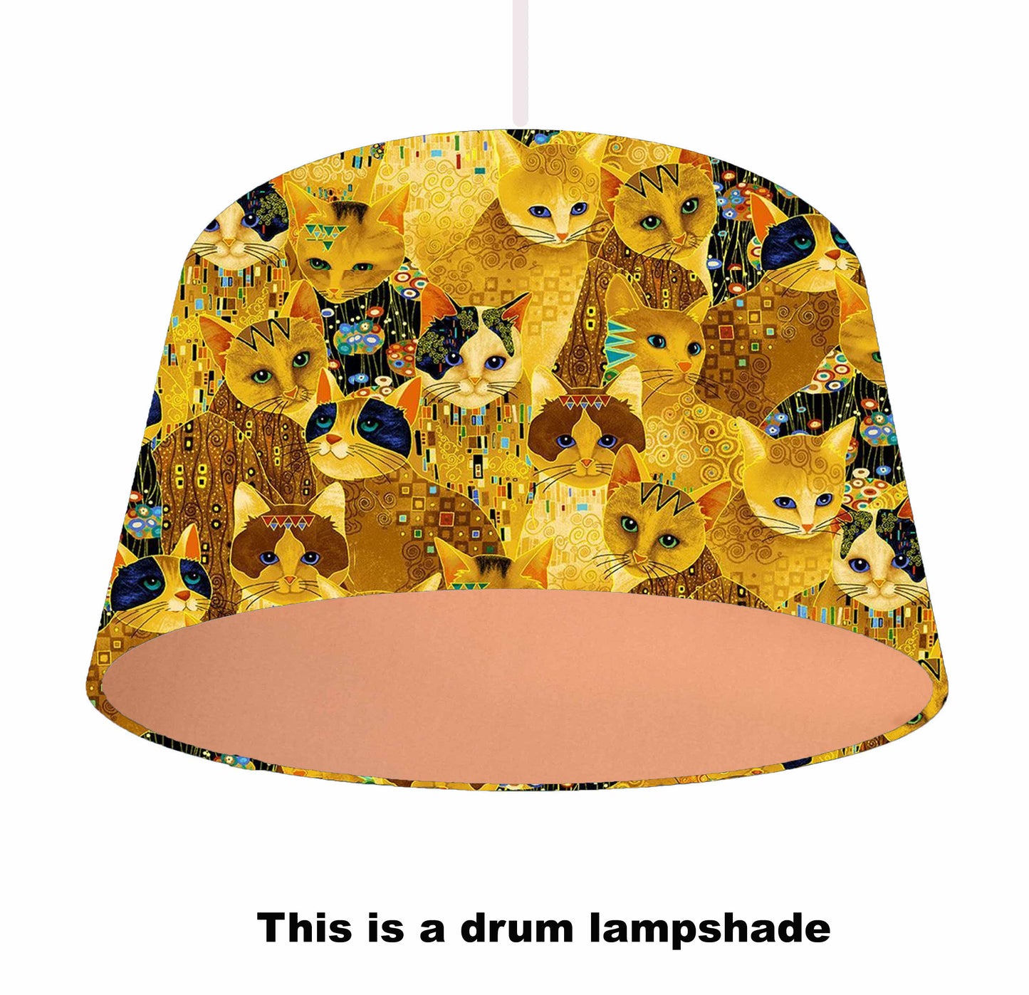 Gold Cat Lampshade, Abstract Cat Decor, Metallic Lining