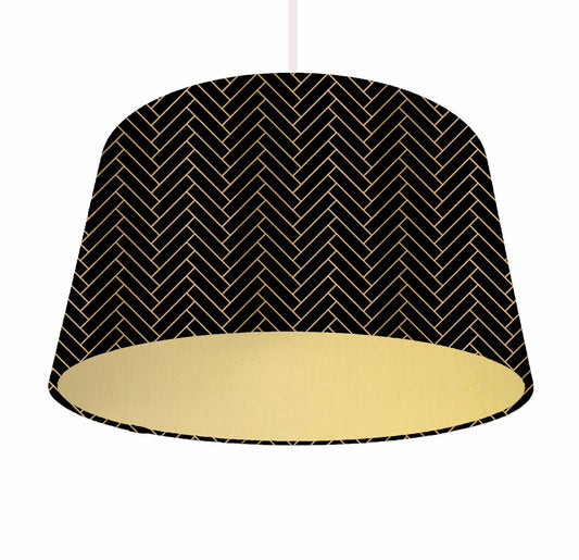 Black And Gold Lampshade, Gold Herringbone, Metallic Gold Lining
