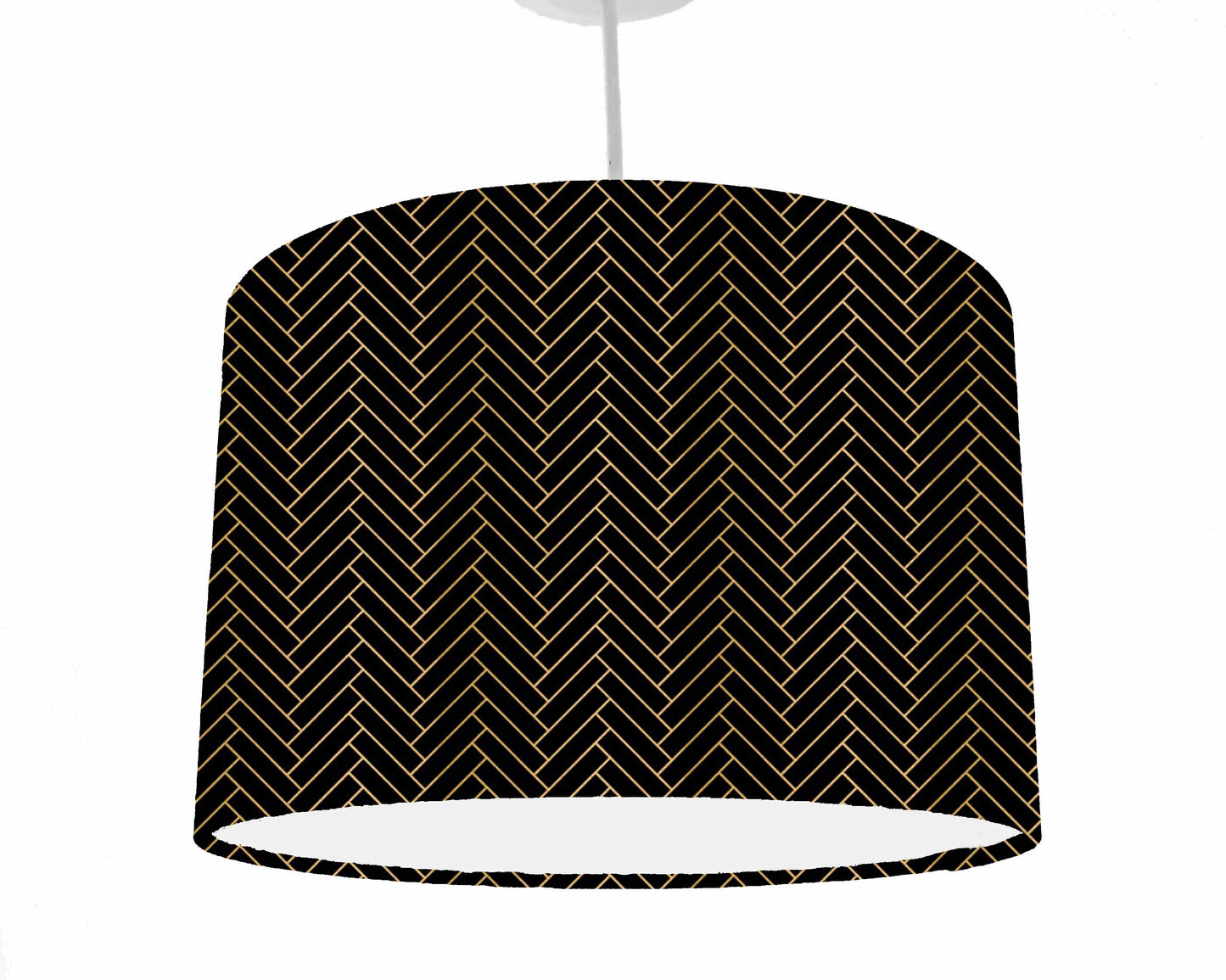 Gold Herringbone Lampshade, Black And Gold Decor, White Lining