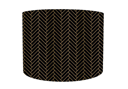Gold Herringbone Lampshade, Black And Gold Decor, White Lining