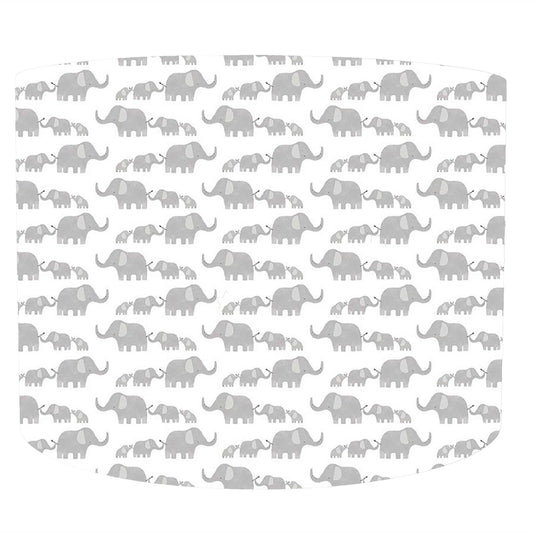 light grey elephants mummy and baby on white background, drum lampshade front view