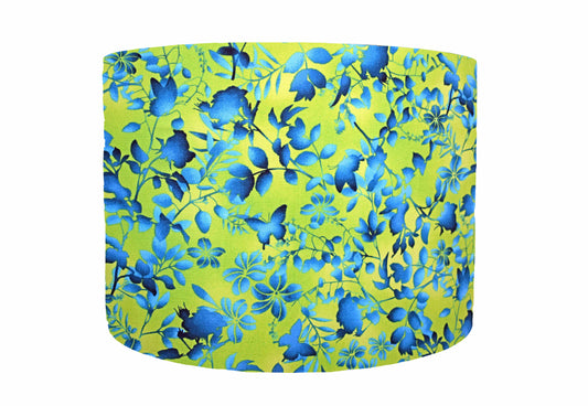 Bright Green And Blue Leaf And Butterfly Silhouette Lampshade