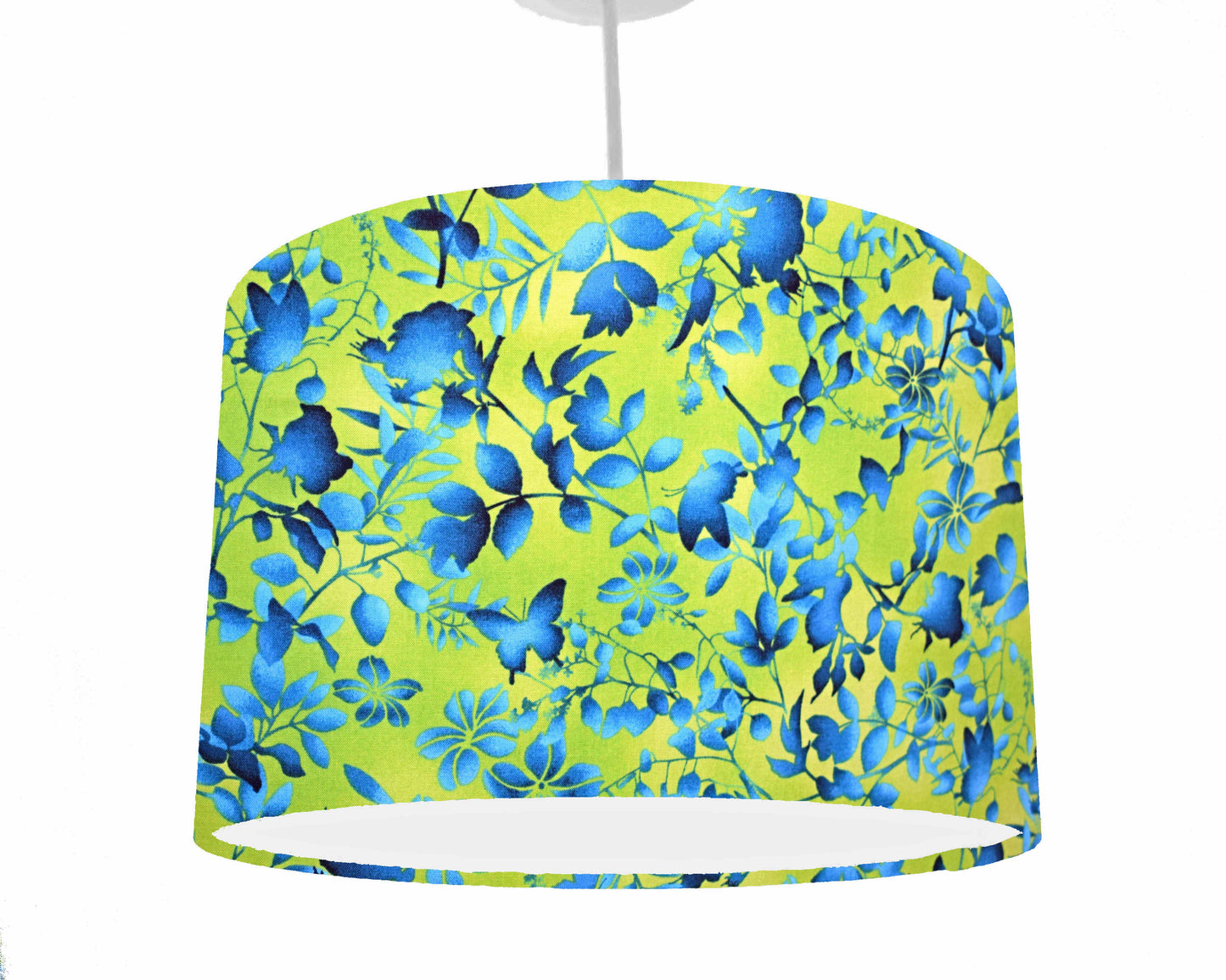 Bright Green And Blue Leaf And Butterfly Silhouette Lampshade