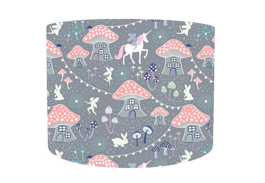 Grey And Pink Fairy Lights, Unicorn and Toadstool Lampshade, Girl Bedroom Decor