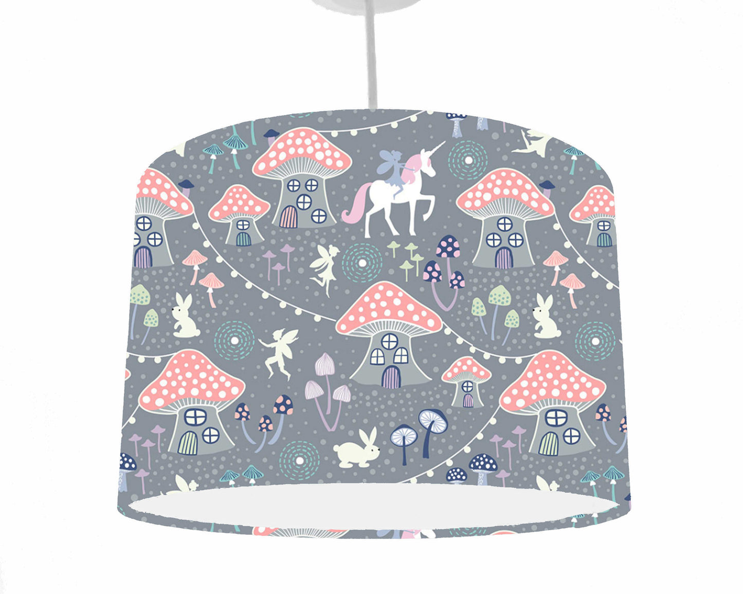 Grey And Pink Fairy Lights, Unicorn and Toadstool Lampshade, Girl Bedroom Decor