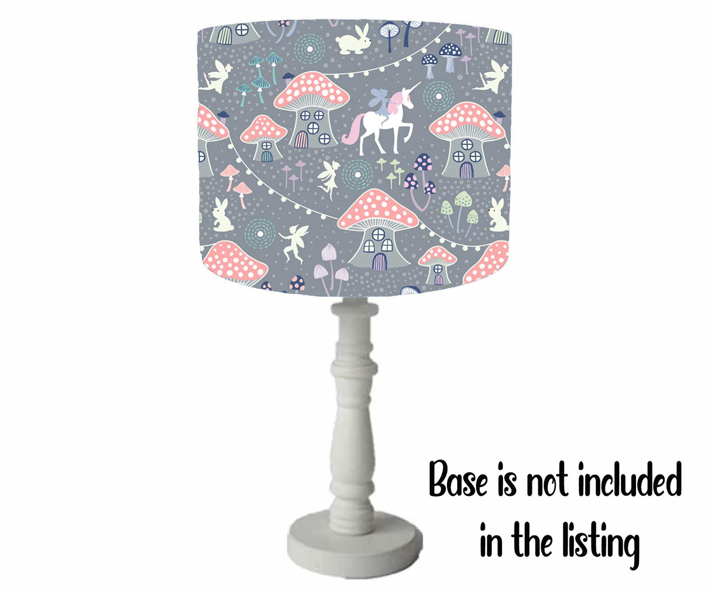 Grey And Pink Fairy Lights, Unicorn and Toadstool Lampshade, Girl Bedroom Decor