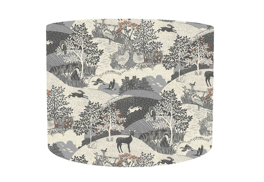 Grey Hedgerow Lampshade, Grey And Copper Home Decor, White Lining