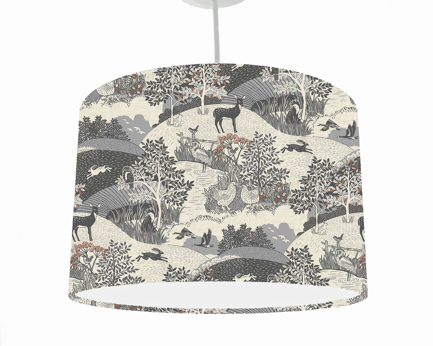 Grey Hedgerow Lampshade, Grey And Copper Home Decor, White Lining