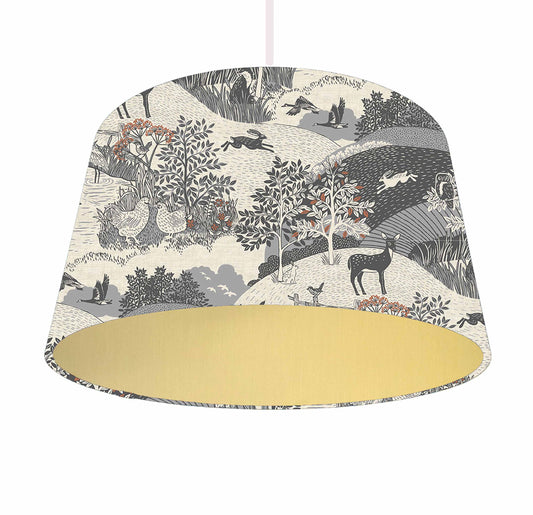 Grey Hedgerow Lampshade, Metallic Lining