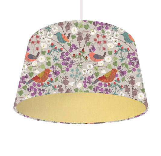 Bird Lampshade, Hedgerow Scene, Metallic Lining
