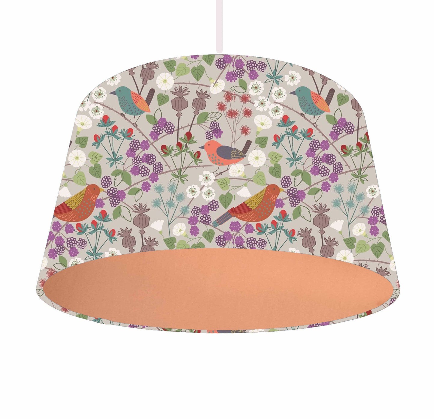 Bird Lampshade, Hedgerow Scene, Metallic Lining