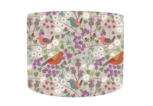 Birds In Hedgerow, Cream Lampshade, White Lining