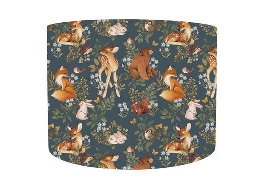 Rich Blue Woodland Animals Lampshade, Children Bedroom Decor
