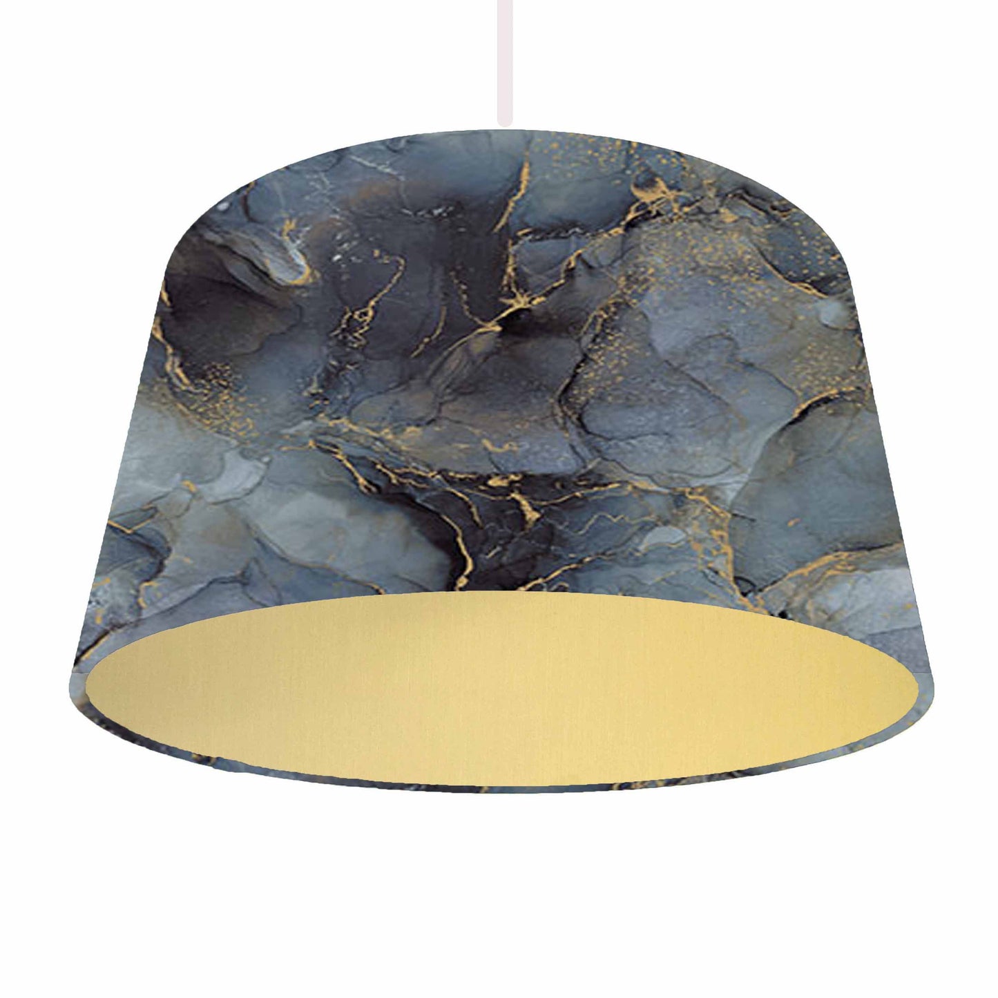 grey abstract lampshade with gold lining, ceiling light view